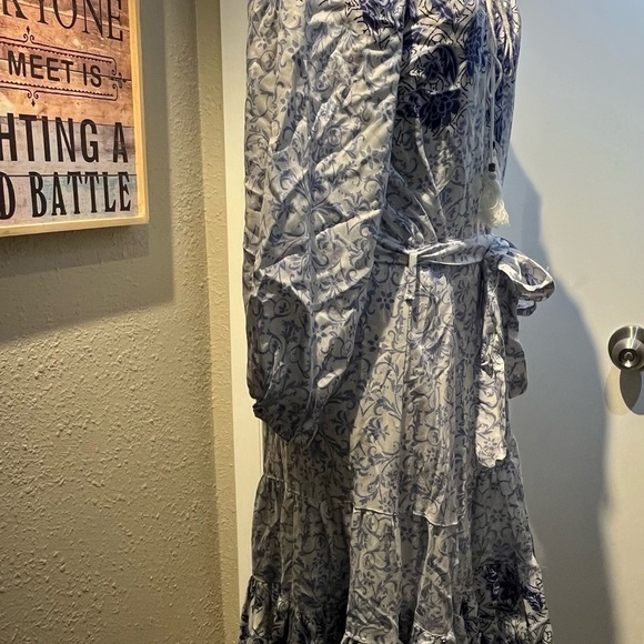 Boho blue dress nwt by nostalgia midi dress belted waist - Picture 13 of 15